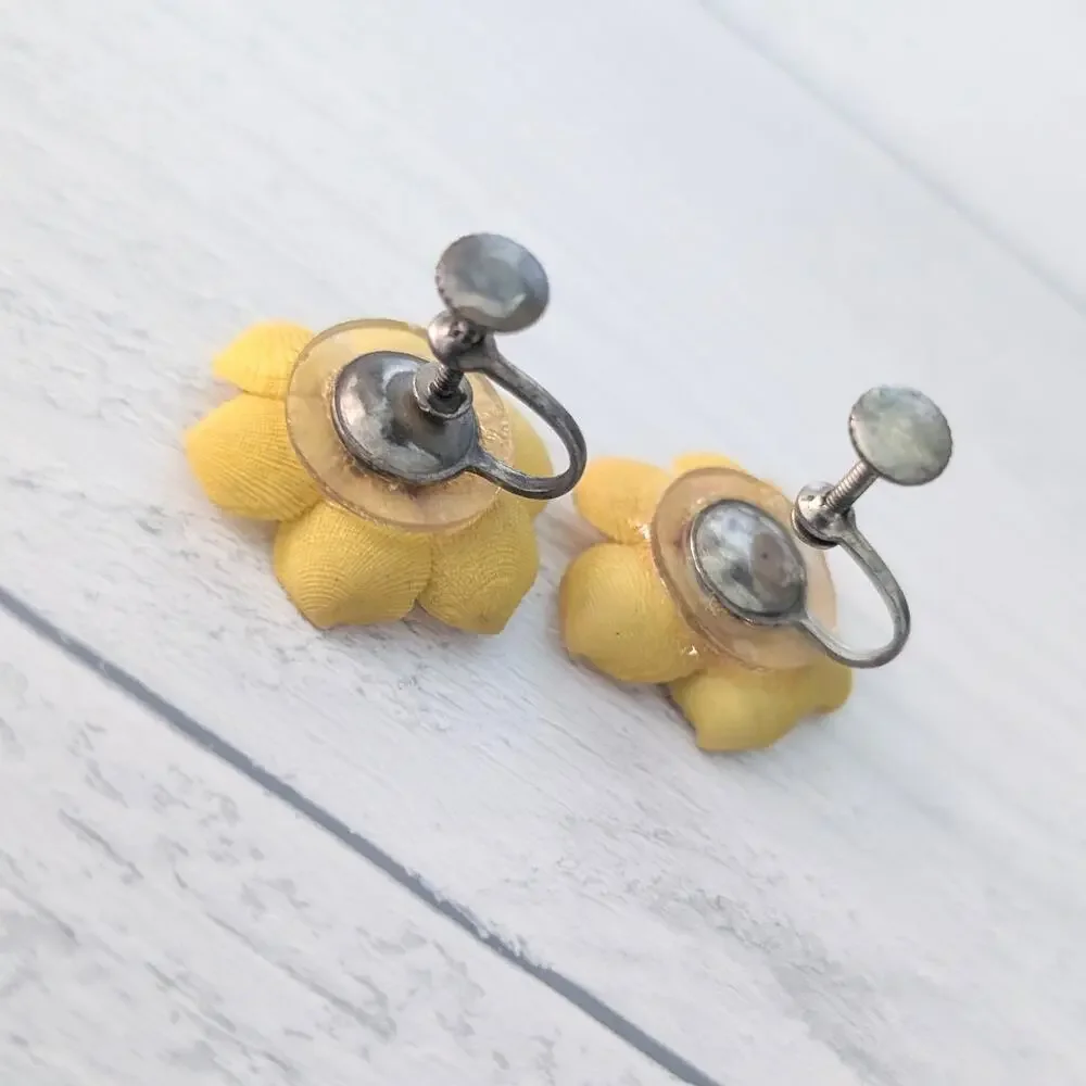 Vintage Screw On Earrings Yellow Flower? - Fair Condition